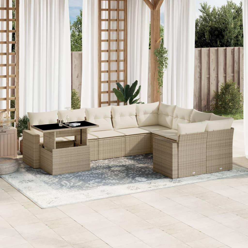 Sofasæt til haven 10 dele med hynder polyrattan beige