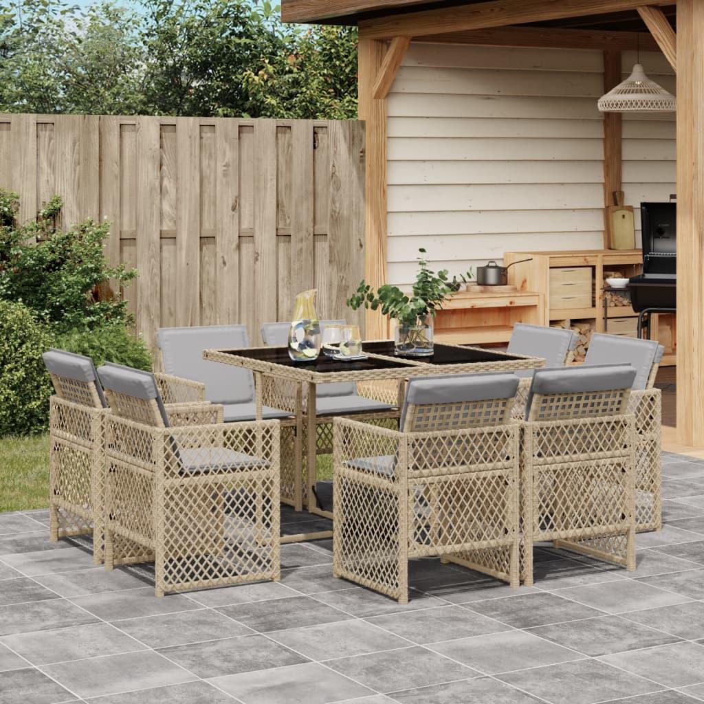 Spisebordssæt Til Haven 15 Dele Med Hynder Polyrattan - 8 / Blandet beige