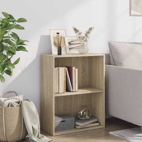 Bogreol med 2 hylder 60x30x76,5 cm konstrueret træ sonoma-eg