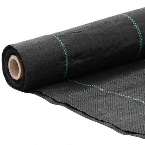 Ukrudtsdug 4 × 50 m - sort PP, 60 g/m² med grønne striber