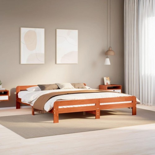 Sengeramme uden madras 200 x 200 cm i massivt fyrretræ - gyldenbrun