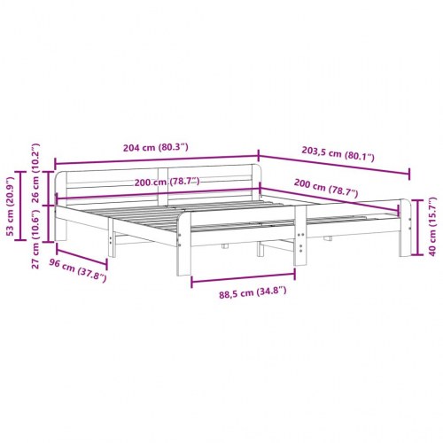 Sengeramme uden madras 200 x 200 cm i massivt fyrretræ - gyldenbrun