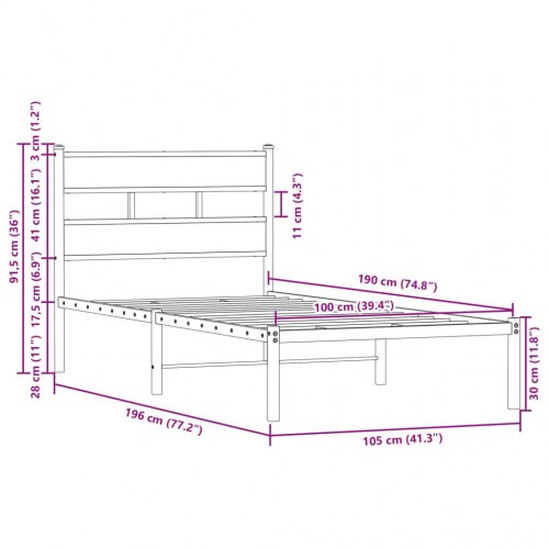 Sengeramme med sengegavl 100 x 190 cm - brunt eg
