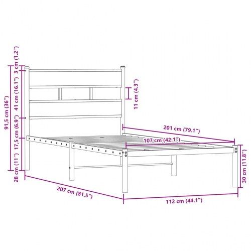 Sengeramme med sengegavl 107 x 203 cm uden madras - brunt egetræ