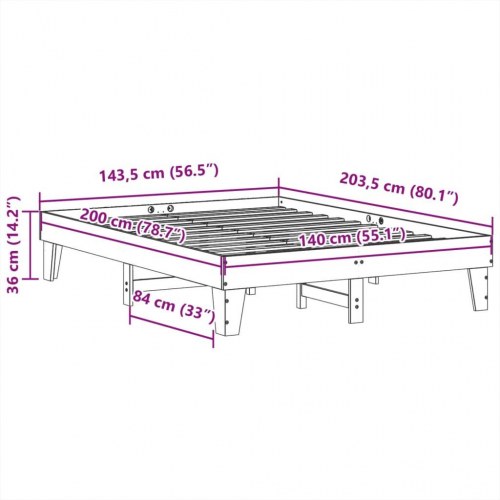 Sengeramme uden madras 140x200 cm massivt fyr gyldenbrun