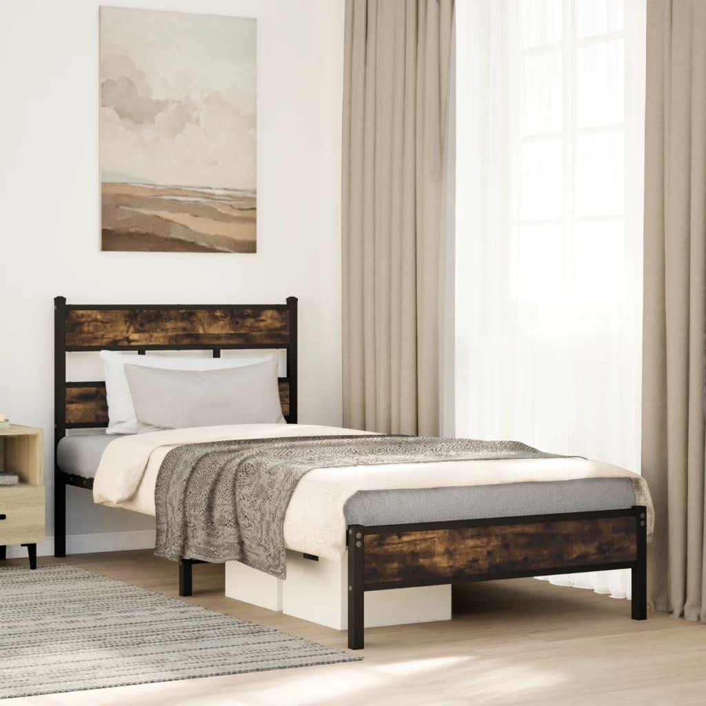 Sengeramme Uden Madras Metal Etræsfarve Røget Eg - med sengegavl og lavt fodgærde / 80 x 200 cm