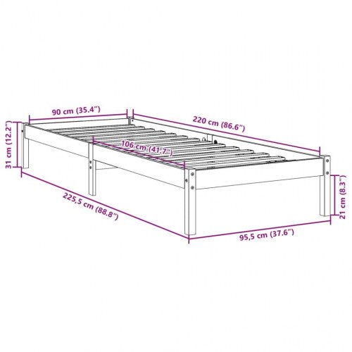 Ekstra lang sengeramme 90x220 cm - massivt fyrretræ, hvid