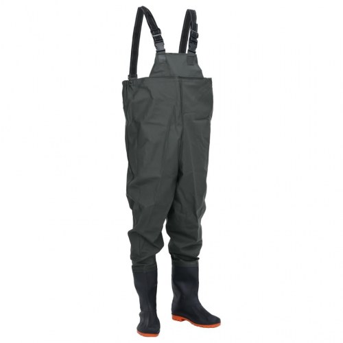 Waders med støvler - str. 40, mørkegrøn PVC-polyester