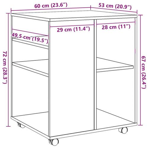 Rulleskab 60x53x72 cm konstrueret træ gammelt træ-look