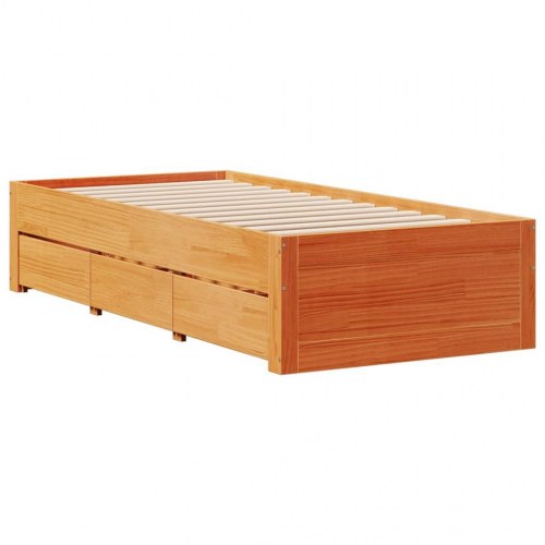 Sengeramme med skuffer 90x200 cm i massivt fyr - gyldenbrun