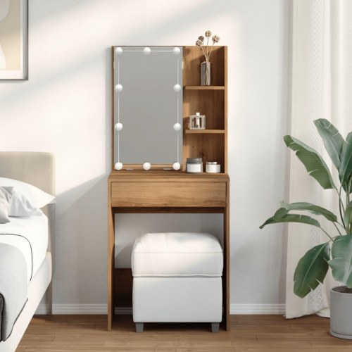 Makeupbord med LED-lys 60×40×140 cm - kunsteg