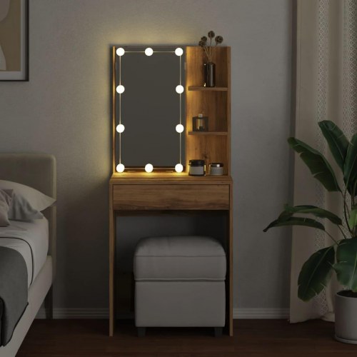 Makeupbord med LED-lys 60×40×140 cm - kunsteg