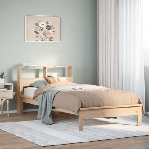 Sengeramme med reol 90x190 cm i massivt fyrretræ