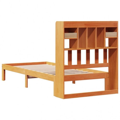 Seng med reol uden madras 90x200 cm massivt fyrretræ gyldenbrun