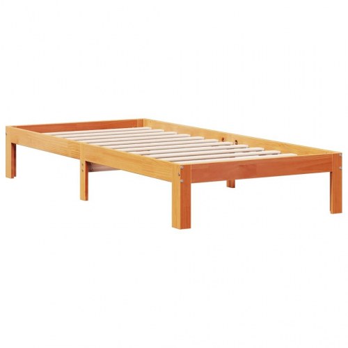 Seng med reol uden madras 90x200 cm massivt fyrretræ gyldenbrun