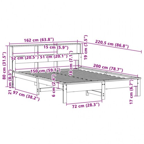 Sengeramme 150x200 cm i massivt fyrretræ - uden madras