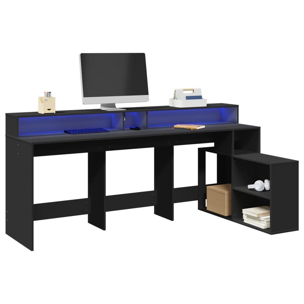 Skrivebord Med Led Lys 200x104x91 Cm Konstrueret Træ Sort
