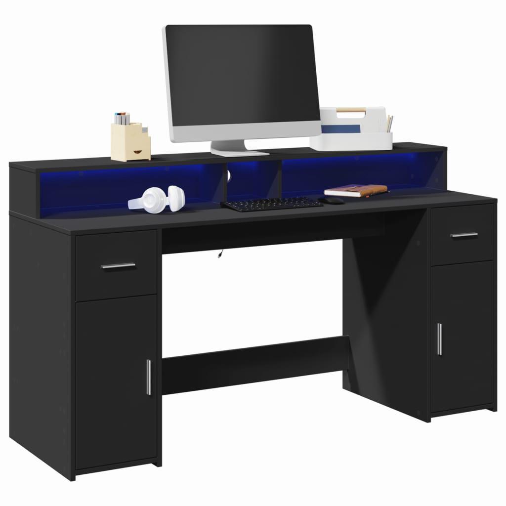 Skrivebord Med Led Lys 160x55x91 Cm Konstrueret Træ Sort