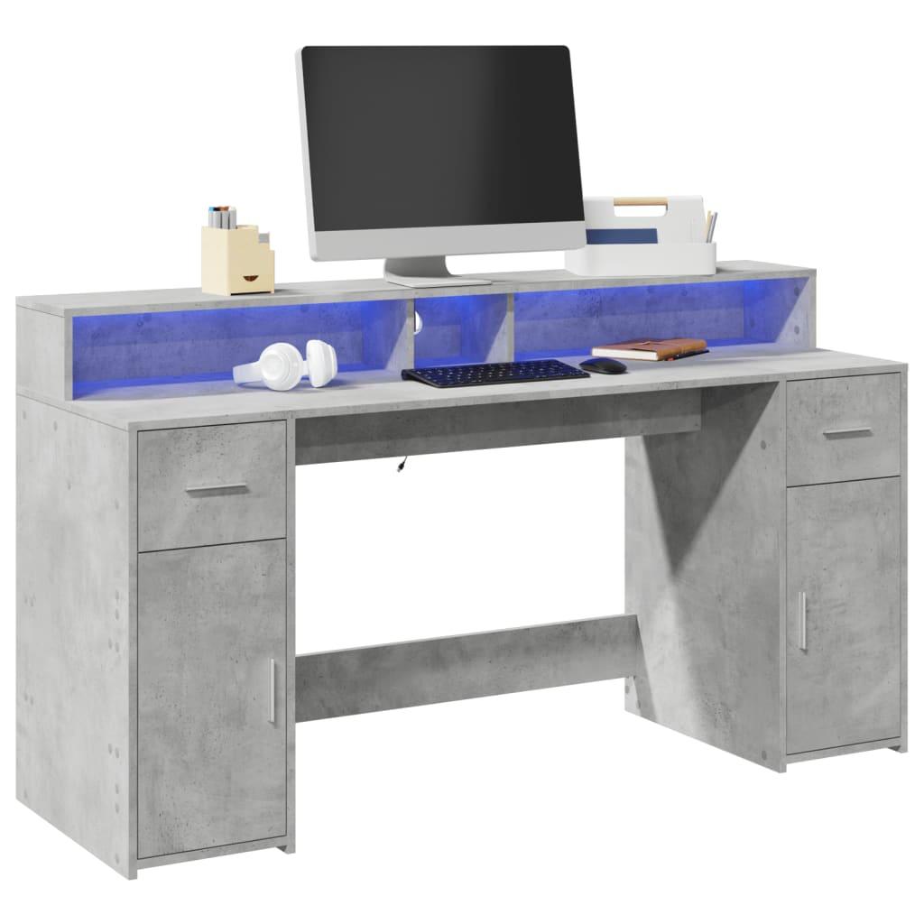 Skrivebord Med Led Lys 160x55x91 Cm Konstrueret Træ Betongrå