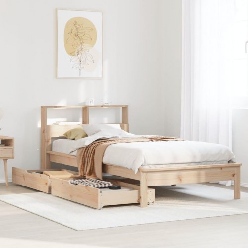 Seng med reol og 2 skuffer 90x190 cm - massivt fyrretræ