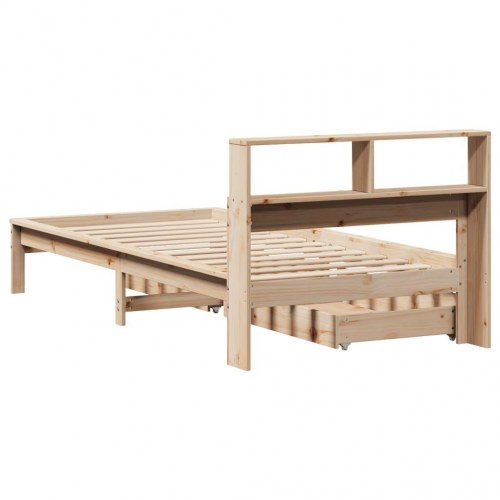 Seng med reol og 2 skuffer 90x190 cm - massivt fyrretræ
