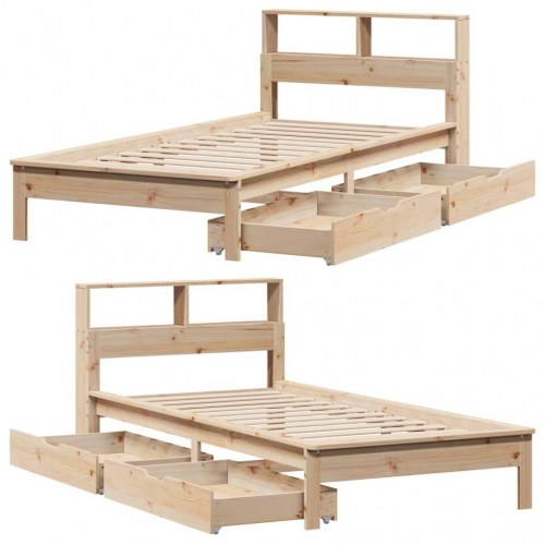 Seng med reol og 2 skuffer 90x190 cm - massivt fyrretræ