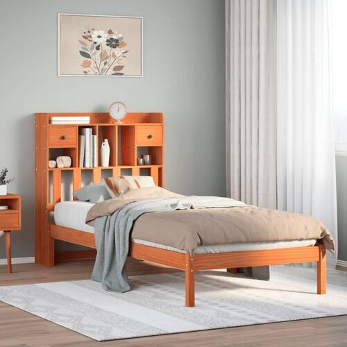 Seng med reol uden madras 75x190 cm massivt fyrretræ gyldenbrun