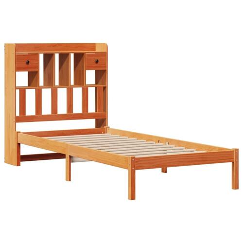 Seng med reol uden madras 75x190 cm massivt fyrretræ gyldenbrun