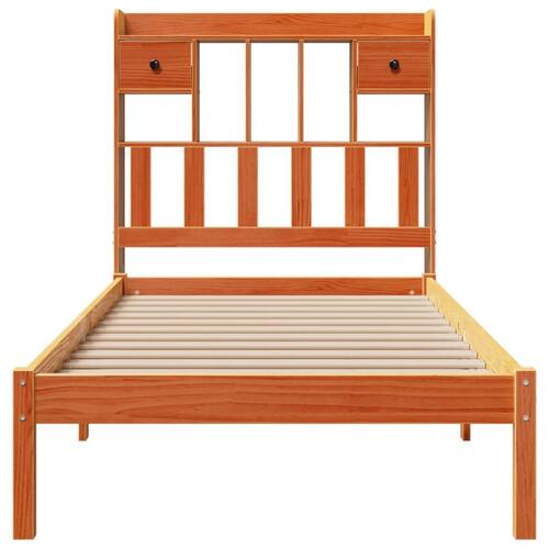 Seng med reol uden madras 75x190 cm massivt fyrretræ gyldenbrun