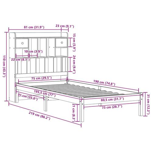 Seng med reol uden madras 75x190 cm massivt fyrretræ gyldenbrun