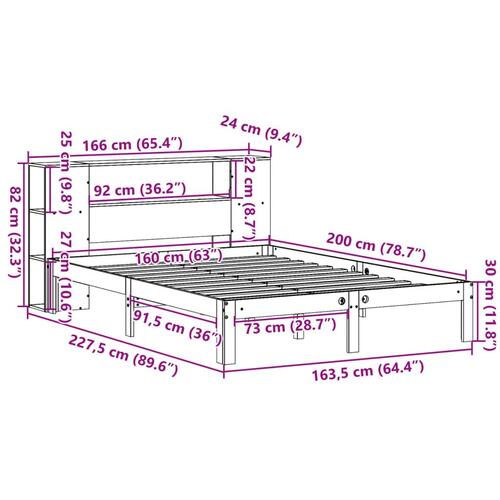 Seng med reol uden madras 160x200 cm massivt fyrretræ