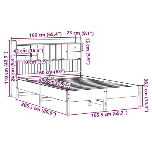 Seng med reol uden madras 160x200 cm massivt fyrretræ hvid