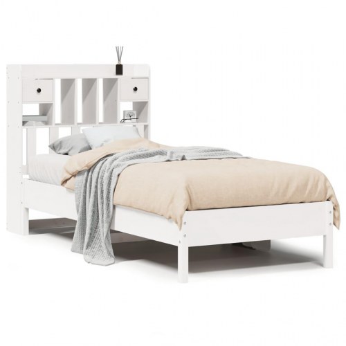Seng med reol 90x200 cm - massivt fyrretræ, hvid