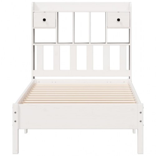 Seng med reol 90 x 190 cm i massivt fyrretræ - hvid