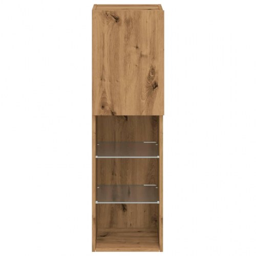 Tv-borde med LED-lys - 2 stk., væghængte, 30,5×30×102 cm, egetræsfarve