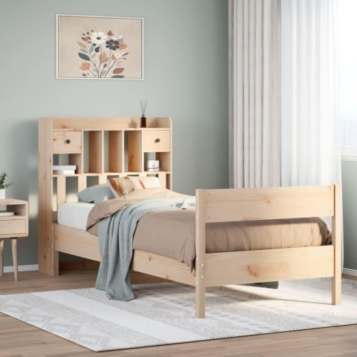 Seng med reol uden madras 90x190 cm massivt fyrretræ