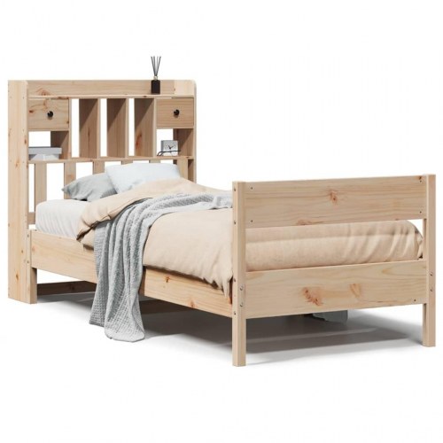Seng med reol uden madras 90x190 cm massivt fyrretræ