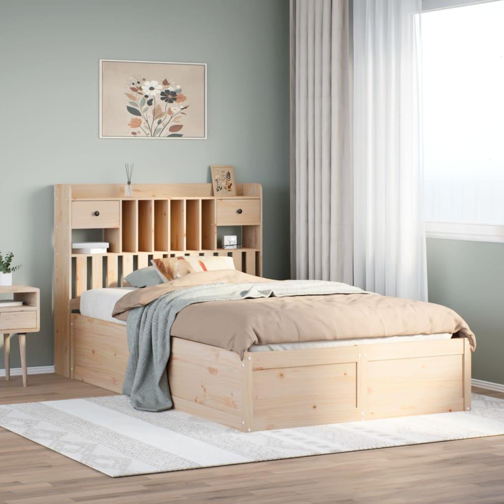 Sengeramme 135x190 cm i massivt fyrretræ - hvid, med sengegavl og opbevaring
