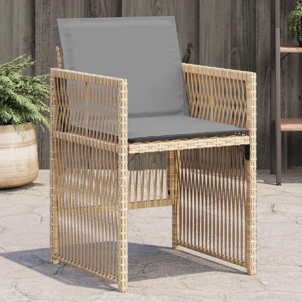 Havestole 4 stk. med hynder polyrattan blandet beige billede
