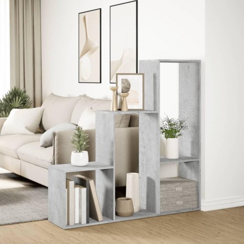 Bogreol/rumdeler i 3 niveauer 123 x 29 x 123 cm - betongrå