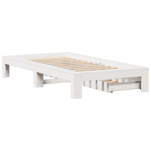Sengeramme med 2 skuffer 75 x 190 cm i massivt fyrretræ - hvid