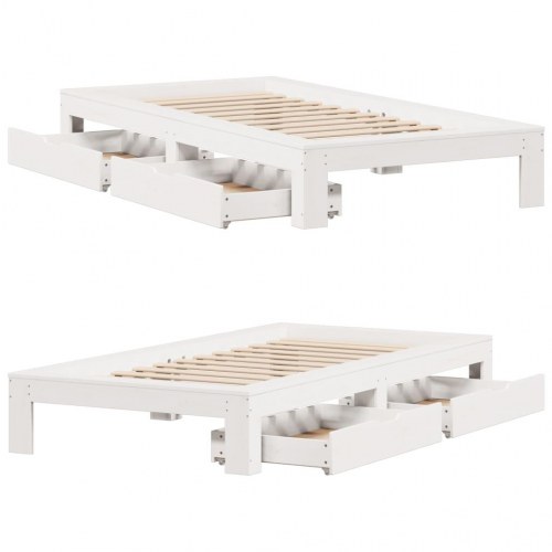 Sengeramme med 2 skuffer 75 x 190 cm i massivt fyrretræ - hvid