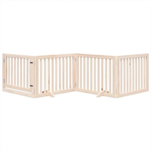 Hundegitter med dør, foldbar, 4 paneler, 320 cm, poppeltræ