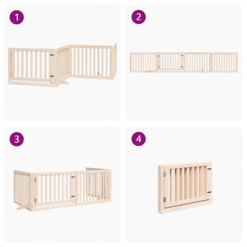 Hundegitter med dør, foldbar, 4 paneler, 320 cm, poppeltræ