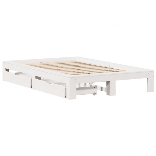 Sengeramme med 2 skuffer 120 x 190 cm i massivt fyrretræ - hvid