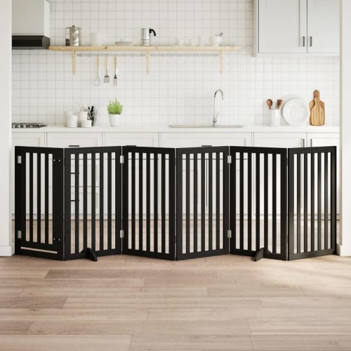 Hundelåge med dør, 6 paneler - sort