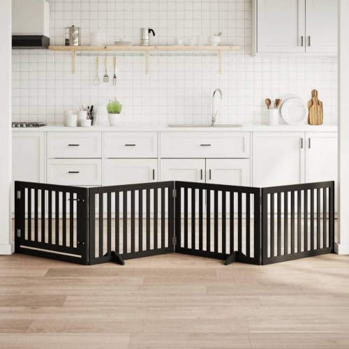Hundelåge med dør - 4 paneler, 300 cm, foldbar poppeltræ - sort