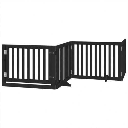 Hundelåge med dør - 4 paneler, 300 cm, foldbar poppeltræ - sort