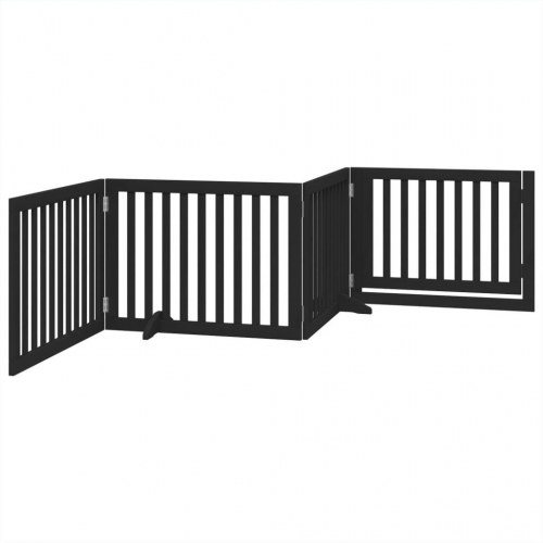 Hundelåge med dør - 4 paneler, 300 cm, foldbar poppeltræ - sort