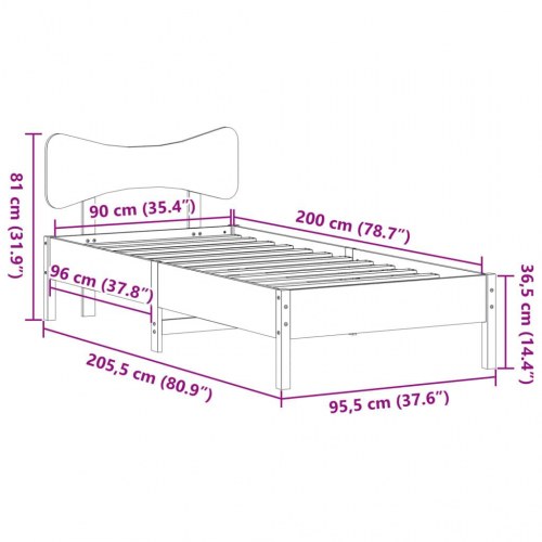 Sengeramme med sengegavl uden madras 90 x 200 cm - hvid